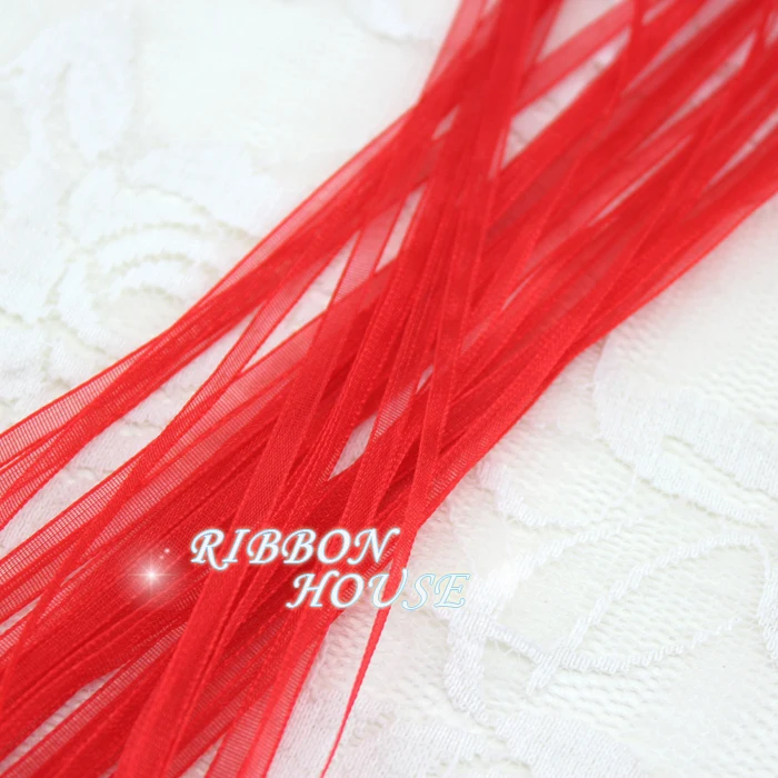 (40 meters/lot) 1/8\'\' (3mm) Red Organza ribbons Wholesale gift wrapping Christmas ribbons