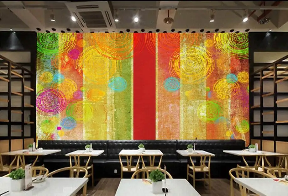 

Custom retro wallpaper,Colorful circle stripes,3D photo mural for living room bedroom restaurant background wall PVC wallpaper