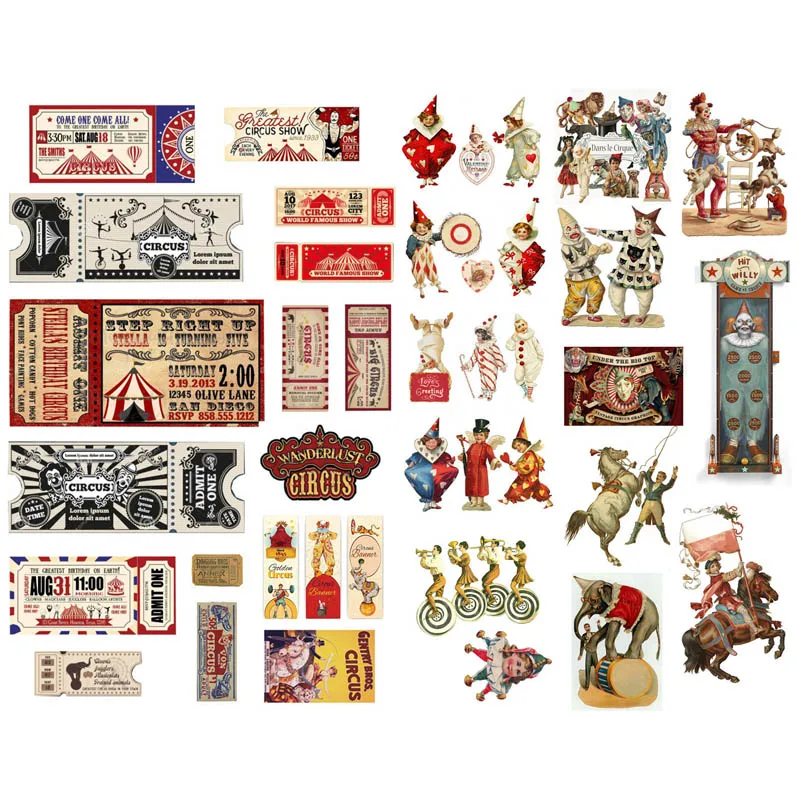 1 PCS Vintage Circus Clown Ticket Decor Cosas Kawaii Precut Stickers Scrapbooking Stationery Washi Tape Set School Supplies