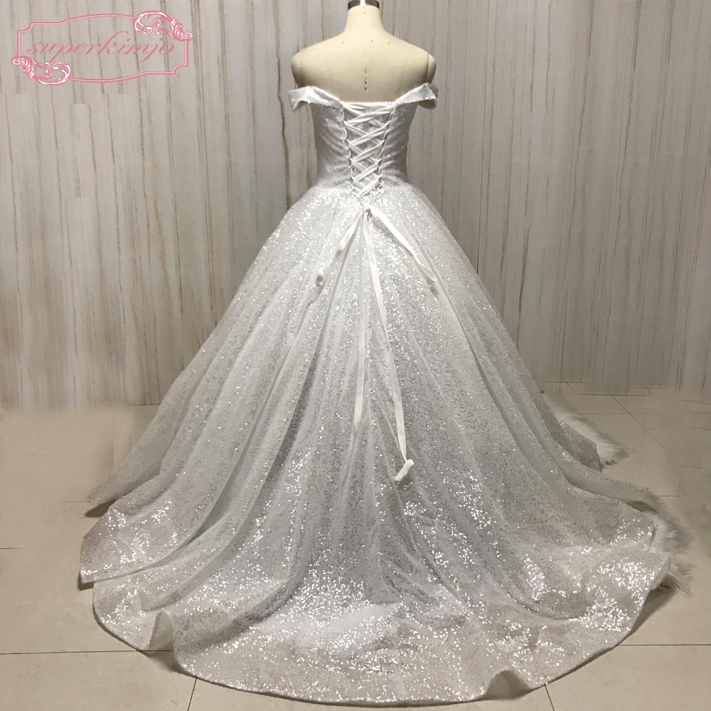 Superkimjo Đầm Vestido De Noiva Lệch Vai Váy Áo 2020 Sequin Lấp Lánh Sang Trọng Cưới Sang Trọng Bầu