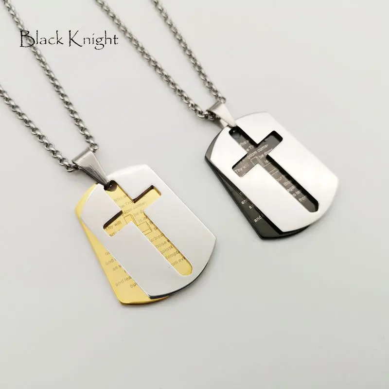 2019 AW Stainless steel 2pcs cross hollow out dog tag pendant necklace 2 tone Christian Bible cross dogtag necklace jewelry