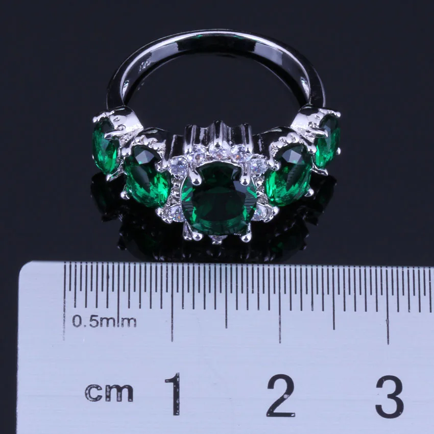 Enjoyable Oval Green Cubic Zirconia White CZ Silver Plated Ring V0409