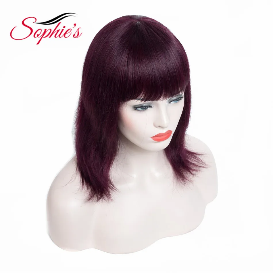 Sophie\'s-Perruque Brésilienne Remy 100% Naturelle, Cheveux Lisses, Sans Odeur, Faite à la Machine, 10 Pouces, 1B ,# 4,99J, pour Femme