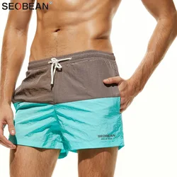 SEOBEAN Male Beach Shorts Cool Patchwork Colors Men Board Shorts Men Drawstring Quick Dry Breathable Trunks Shorts