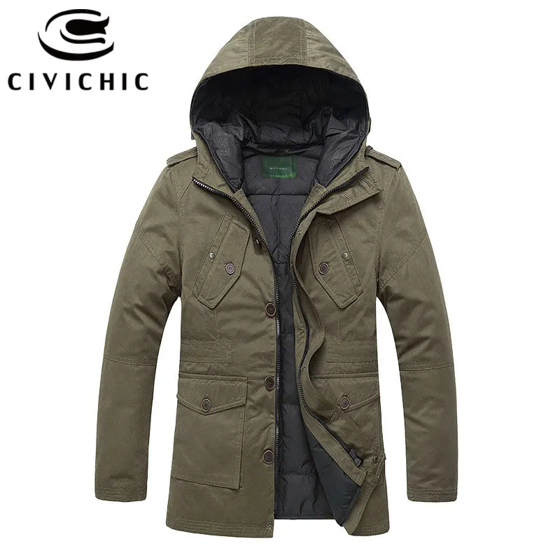 

CIVICHIC Vintage Hooded Down Jacket Top Grade Thick Parka Men Winter Overcoats Eiderdown Outerwear Warm Jaqueta Daunenjacke DC05