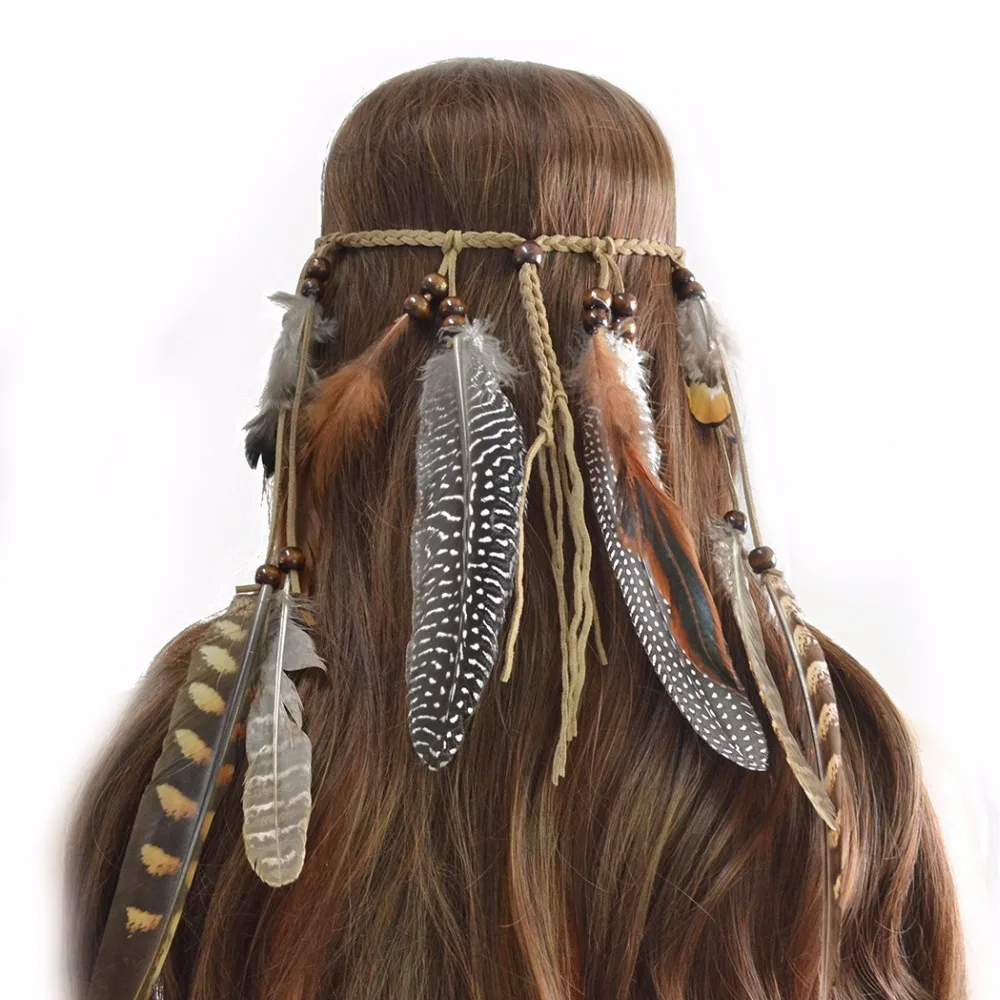 Ethnic Bohemian Festival Feather Headbands Hippie Headdress Hair Accessories Boho Tribal Feather Headdress Tribal Gypsy Jewelry