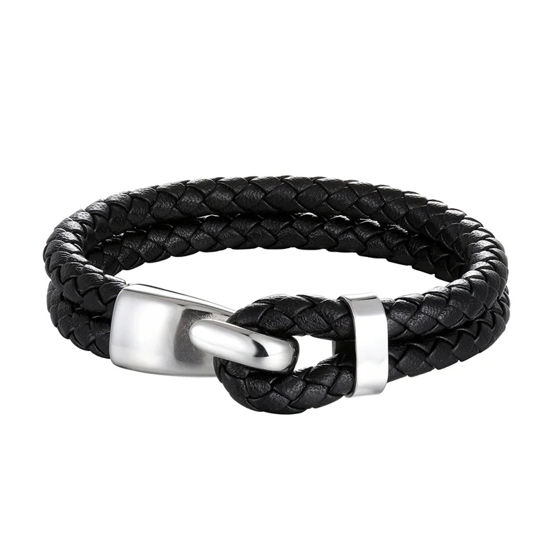 2023 High Quality Creative Black Multi-layer Leather Bracelet Men Stainless Steel Anchor Bracelet Fashion Bangles Gifts Pulseras