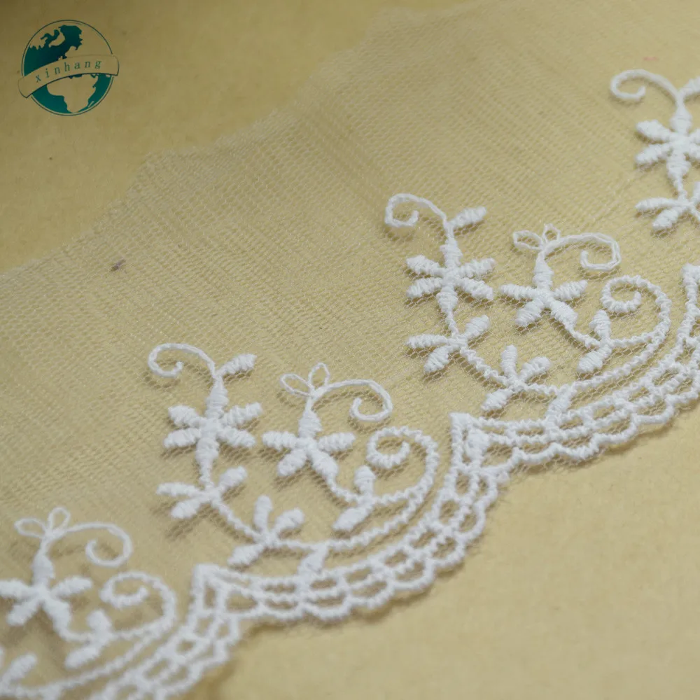 6.5cm White Cotton Lace Embroidery Sewing Ribbon Guipure Fabric Trim Warp Knitting DIY Garment Accessories African Lace#1762