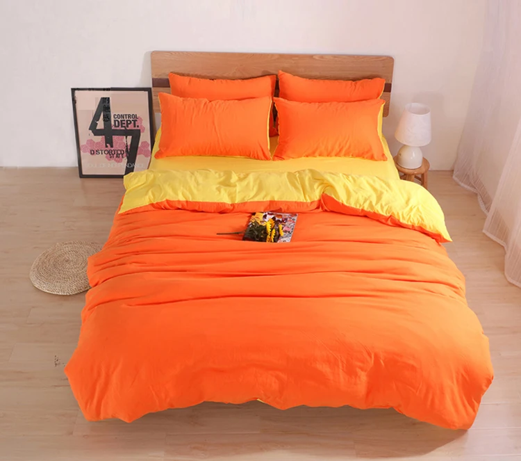 Solid Bedding Sets Custom Size Duvet Cover Set USA Russia Size Bed Cover Two-tone Yellow Orange Bedclothes