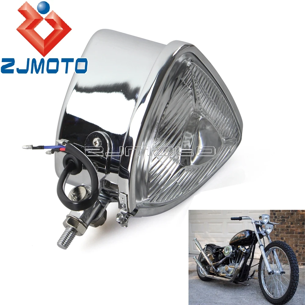 Retro Chrome Triangle Motorcycle Headlight Light For Harley Bobber Chopper SX650 Headlight Old School Custom Moto Lighthouse