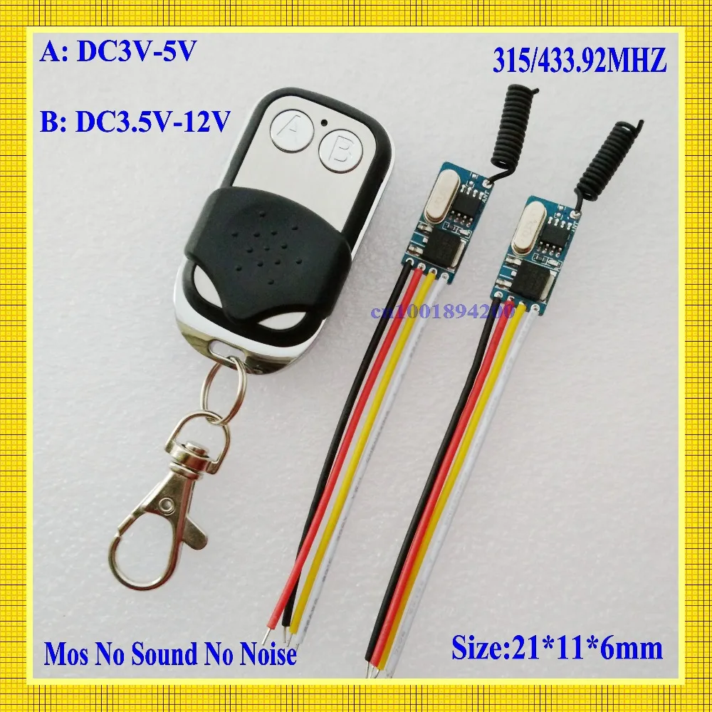 

DC3.5V-12V Micro Wireless Remote Switch 3.5v 3.6v 3.7v 4.5v 5v 6v 9v 12v Mini Mos Receiver No Sound+ Remote Control 433