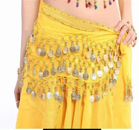 Belly Dance Scarf Costume Silver Coins Skirt Belt Hip Wrap Waist Chain Professional Stage Clothing Woman Dance Wear 128 coins