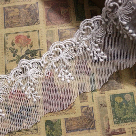 

20 yards/lot width 5cm 1.96" white mesh embroidery lace trim fabric for dress skirt clothes 1043067L4K745