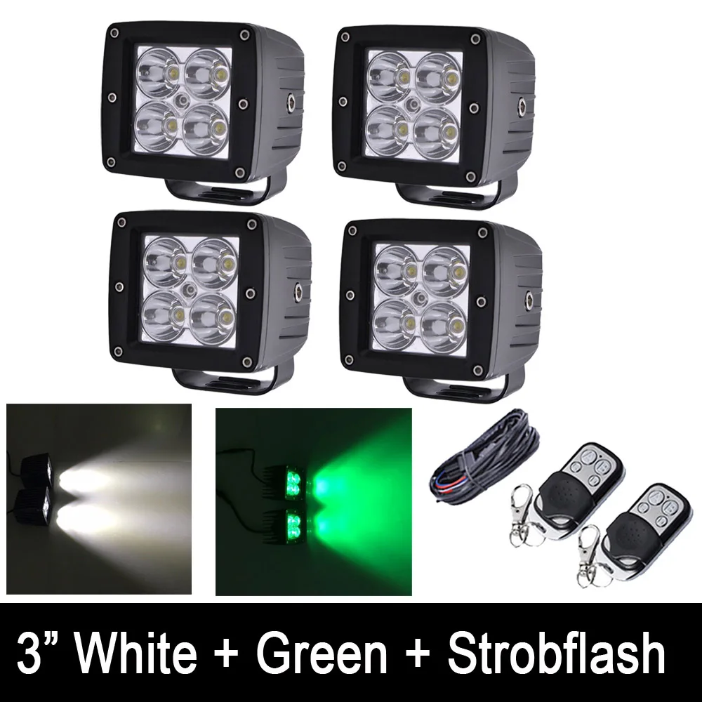 4PCS 96W White Green Strobeflash LED Work Light Bar 3X3