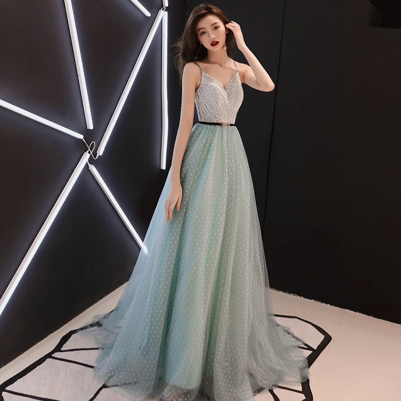 

Beauty Emily Evening Dress Sexy Spaghetti Strap Wedding Formal Dress Elegant Lace Sashes Floor-length A-line Party Gowns
