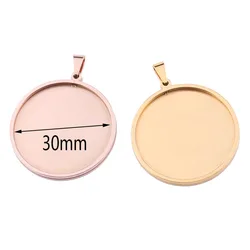 5pcs rose gold stainless steel round 30mm cabochon base settings diy blank pendant trays for jewellery making