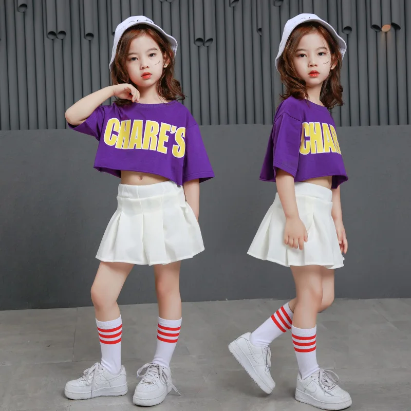 Kid Hip Hop Clothing Sweatshirt Cropped Tops Cute White Skirt Girls Ballroom Dance Costume Jazz Dancing Clothes Street Wear