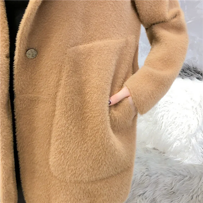 new women imitation mink cashmere coat autumn winter Korean loose Super soft candy color sweater female knit cardigan coat thick