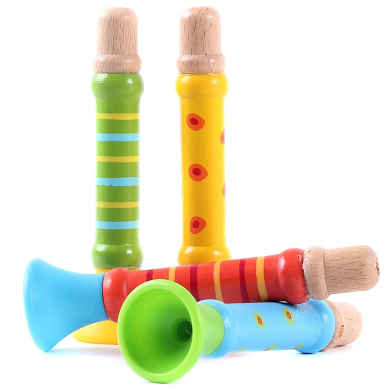 High Quality Baby Wooden Toy Horn Hooter Trumpet Multi-Color Instruments Music Toys Infant Playing Type Childrens Day Gift