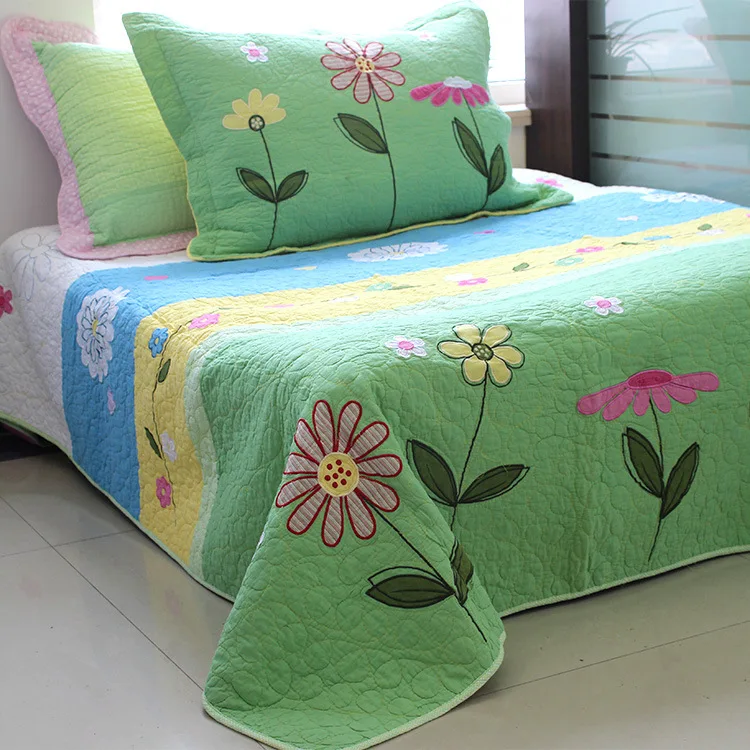 Hand Quilting Cotton Bed Cover Bed Quilt Two Piece Patchwork Postoral Style Quality Bedclothes Full Bed Cartoon Home Textiles