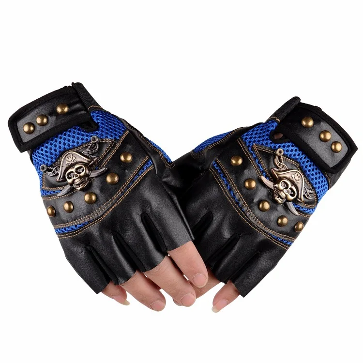 Skulls Rivet PU Leather Fingerless Gloves Fashion Hip Hop Men Women\'s Gym Gloves Tactical Mitts Female Moto Mittens Men\'s Gloves