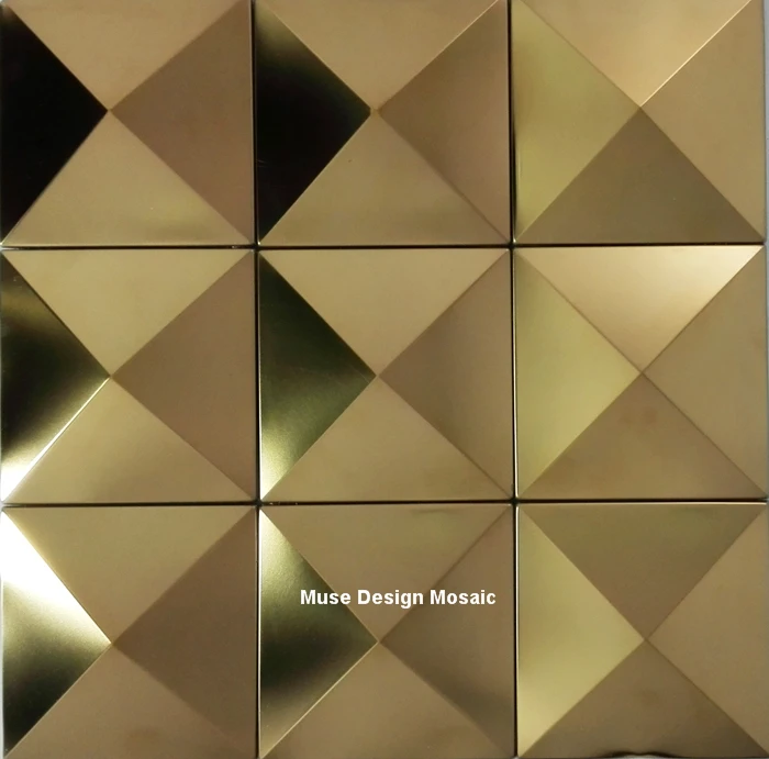 

4 color available, Mirror Polised Big Pyramid 100x100mm gold stainless steel metal mosaic tile 3D convex metal mosaic for wall