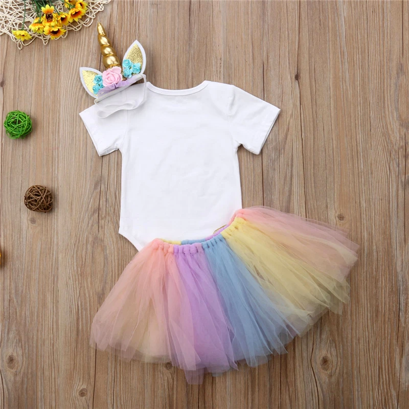 Newborn Baby Girl 1st Birthday Unicorn Party Clothes Costume Toddler Kids Girls Lace Romper Bodysuit Tutu Skirts Dress Clothes