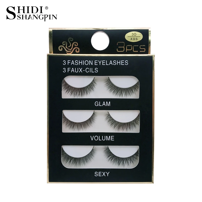 SHIDISHANGPIN 1 box mink eyelashes natural long 3d mink lashes short  Cross Messy false eyelash 8mm 3 pairs mink eyelashes X05