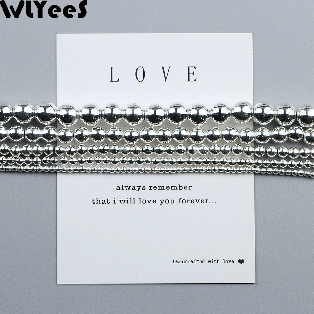 WLYeeS Silver plated Hematite beads Natural Stone round ball 2 3 4 6 8 10mm Spacer loose beads for jewelry bracelet Making DIY