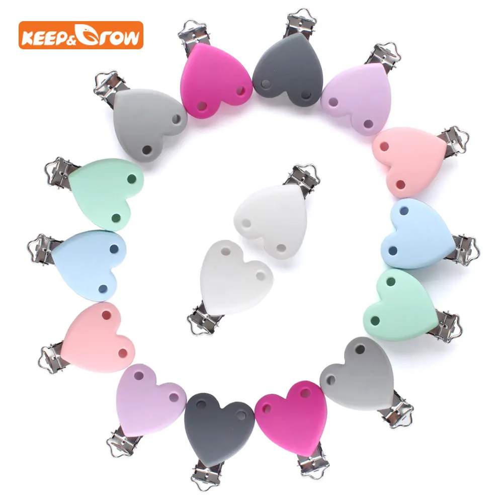 Keep&grow 3Pcs Silicone Heart Clips DIY Baby Pacifier Dummy Teether Chain Holder Clips Soother Nursing Toy Accessory With Holes