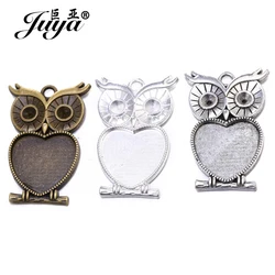 5pcs/lot 25mm Heart Shape Owl Cabochon Settings Bezel Blank Trays For Pendant Necklace DIY Jewelry Making Findings Accessories