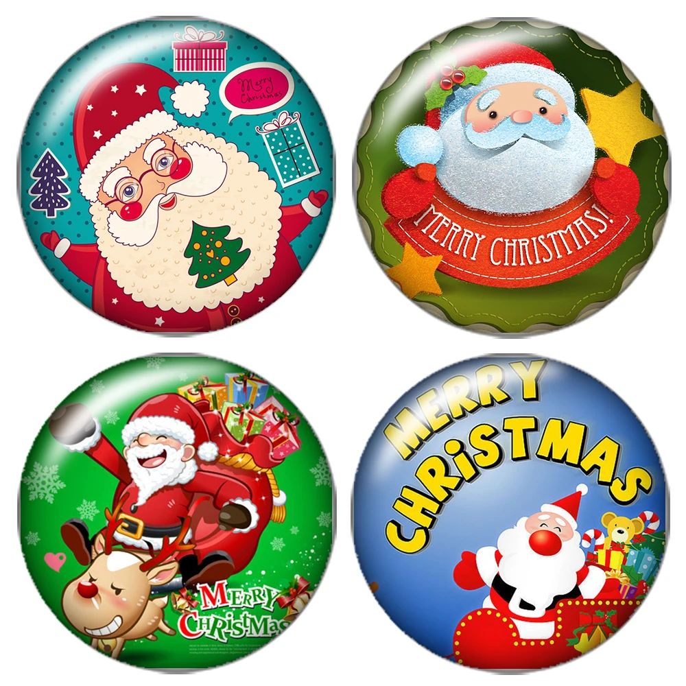 Merry christmas Santa Claus 10pcs mixed 12mm/16mm/18mm/25mm Round photo glass cabochon demo flat back Making findings ZB0432