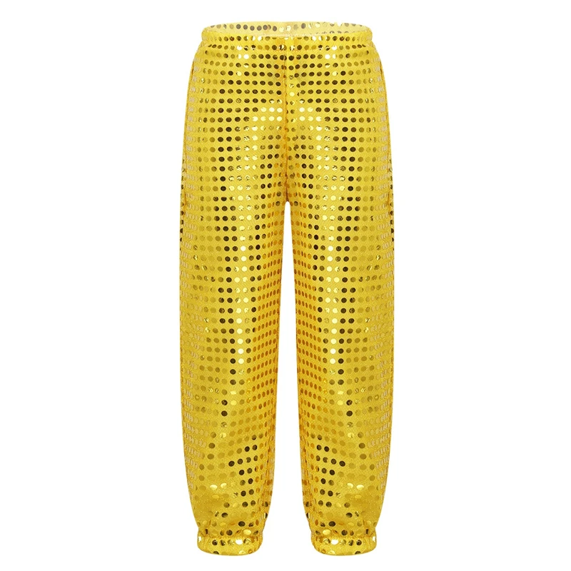 Child Boys Girls Shiny Sequins Dance Pants Trousers for Hip-hop Performance Kids Jazz Stage Performance Street Dance Costumes