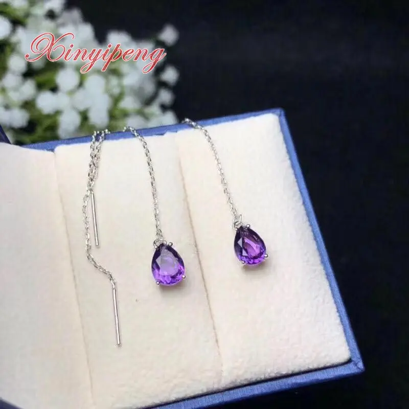 

Xin yi peng 925 silver plated white gold inlaid natural amethyst stud earrings ears line women engagement wedding gift