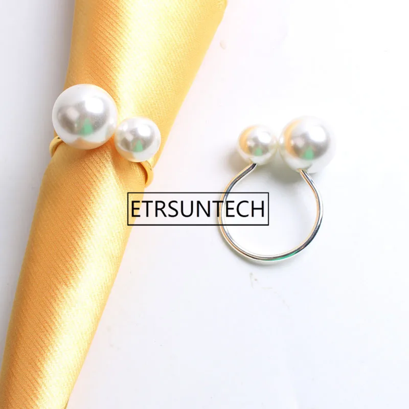 

100pcs Creative Metal Napkin Ring The Toast Button Ring Napkin Western Meal Buckle Napkin Holder Pearl Decor