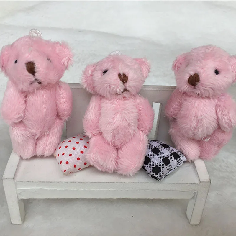 100PCS/LOT Mini Teddy Bear Stuffed Plush Toys Small Bear Stuffed Toys 6.5cm Pink doll Kids Toys Pendant Birthday Gifts  HMR006