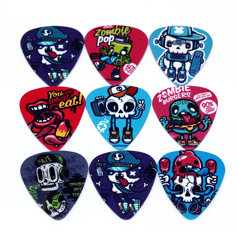 SOACH 10PCS 0.46/0.71/1.0mm high quality guitar picks two side pick Graffiti skeleton picks earrings picks guitar Accessories