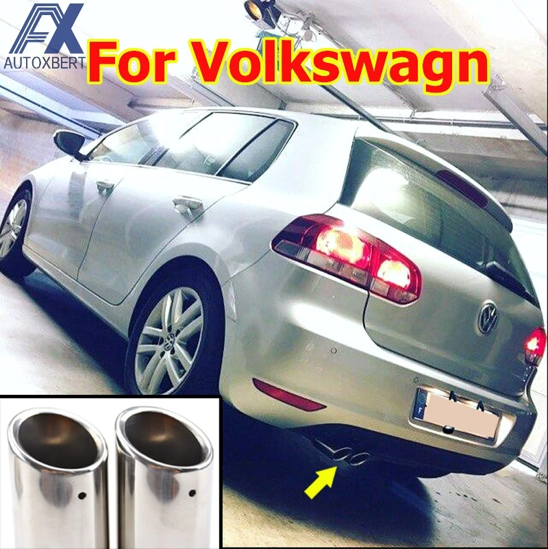 2Pc Steel Auto Car Exhaust Muffler Tip Tail Pipe Trim Covers For VW Jetta 1.4T Golf 6 Golf 7 Mk6 MK7 Bora Scirocco Tiguan 1