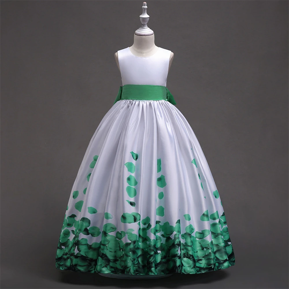 Children Elegant Wedding Costume for Girls Embroidery Princess Ball Gown Big Girls Bow Sleeveless Robe Fille Children Vestidos