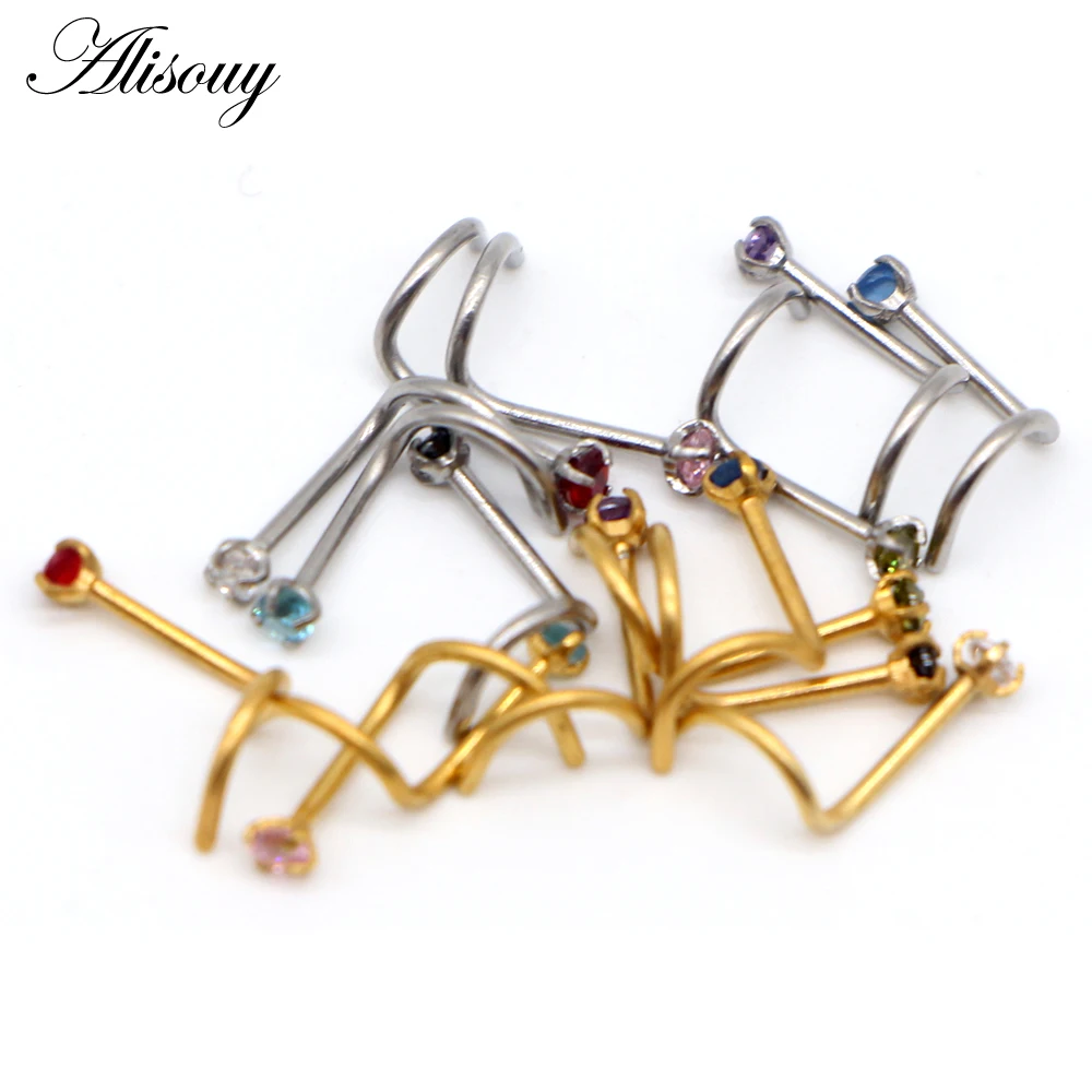Alisouy 1Pc Crystal Surgical Stainless Steel Nose Ring Piercing Nez Nose Piercing Stud Cartilage Piercing Nariz Body Jewelry