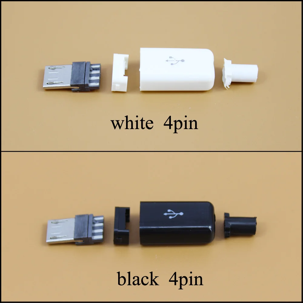 

4-контактный разъем YuXi Micro USB с белой черной пластиковой крышкой, сварочный тип, 4 в 1, «сделай сам», вилки для кабеля