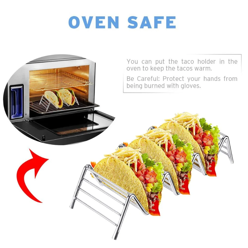 

2pcs Food Rack Taco Holders Stainless Steel Taco Rack Shell Mexican Pizza Taco Shell Holder Stand Home Bar Restaurant Food Show