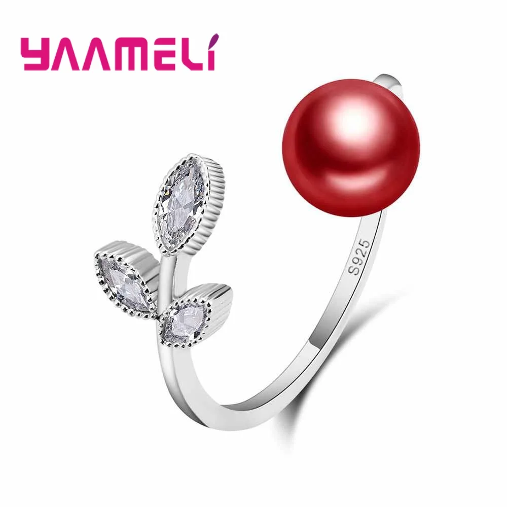 925 Sterling Silver Rings for Women Gift Adjustable Size Cubic Zircon with Pearl Design Fashion Party Accessory