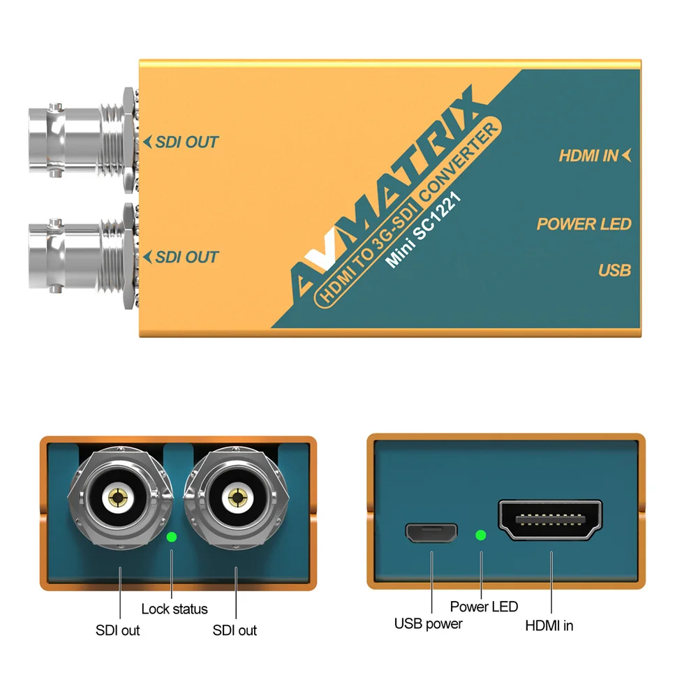 AVMATRIX Mini SC1221 HDMI to SDI Converter  Pocket-Size Broadcast Converter HDMI Input Signal to Dual SDI Signal