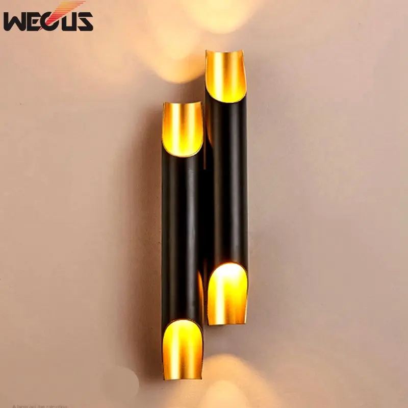 Vintage Wall Light Creative Bamboo Shaped Personality Bar Wall Lamp Cafe Dinning Room Bedroom Bedside Beveled metal Wall Lamp