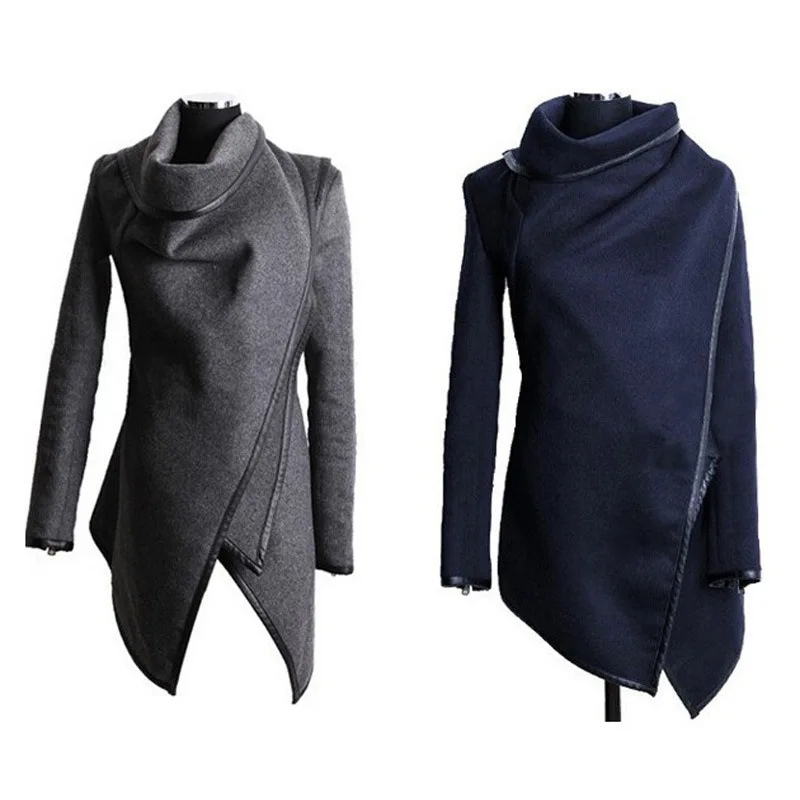 European Suit-dress Irregular Long Fund Self-cultivation Temperament Woolen Overcoat Windbreaker Long Sleeve Loose Coat