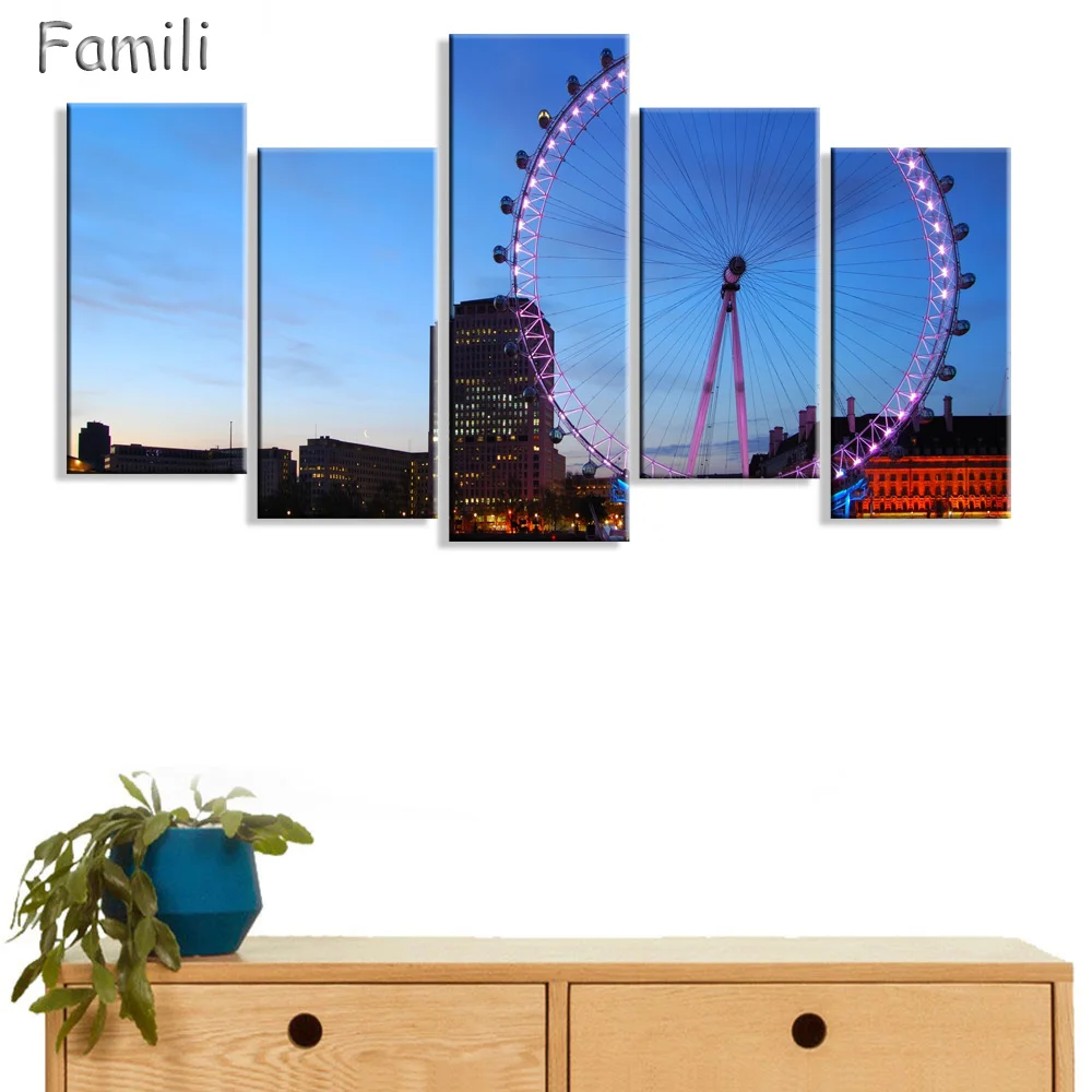 5 Piece Canvas Prints Stretched Framed Fine Art Giclee Artwork For Wall Decor Wheels Eyes Eye Structure Architecture Wheel Londo