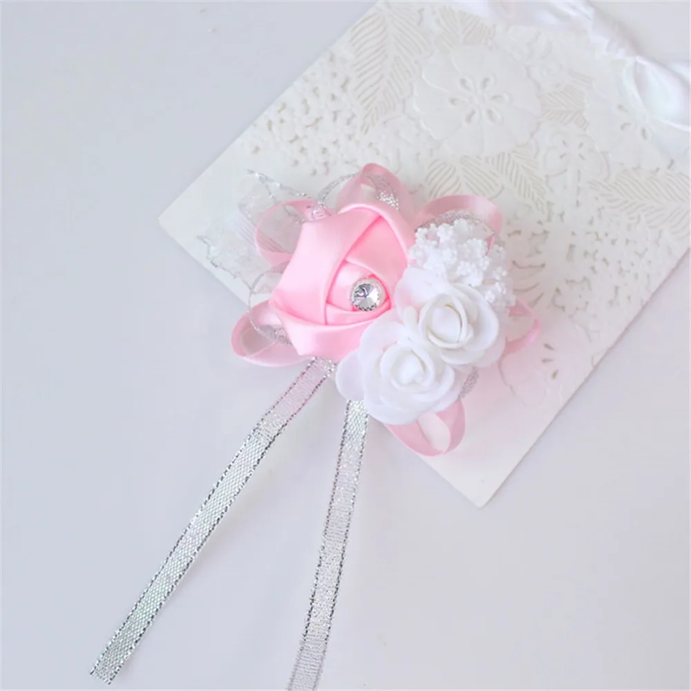 Hình Cho Cưới Cô Dâu Cổ Tay Boutonniere Handmade Tơ Nhân Tạo Corsages Phù Dâu Vòng Tay Vũ Hội Đảng Cổ Tay Hoa