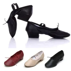 Ballet Shoe With Heels Women Lady Girl Teacher Dance Shoes Ballet Leather Chunky Heel Black/Pink/Red