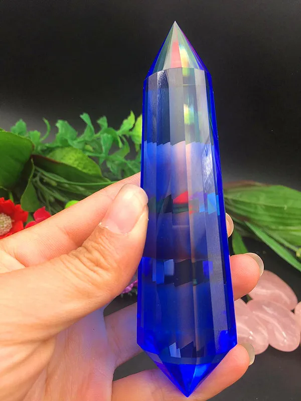 18-sided quartz crystal blue obelisk reiki healing chakra natural stone and mineral Christmas gift   A2